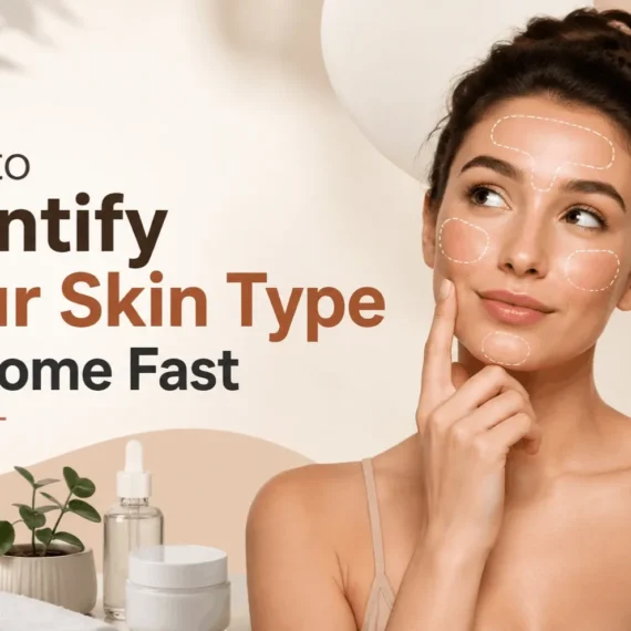 Young woman examining her face in a bathroom mirror to identify her skin type at home